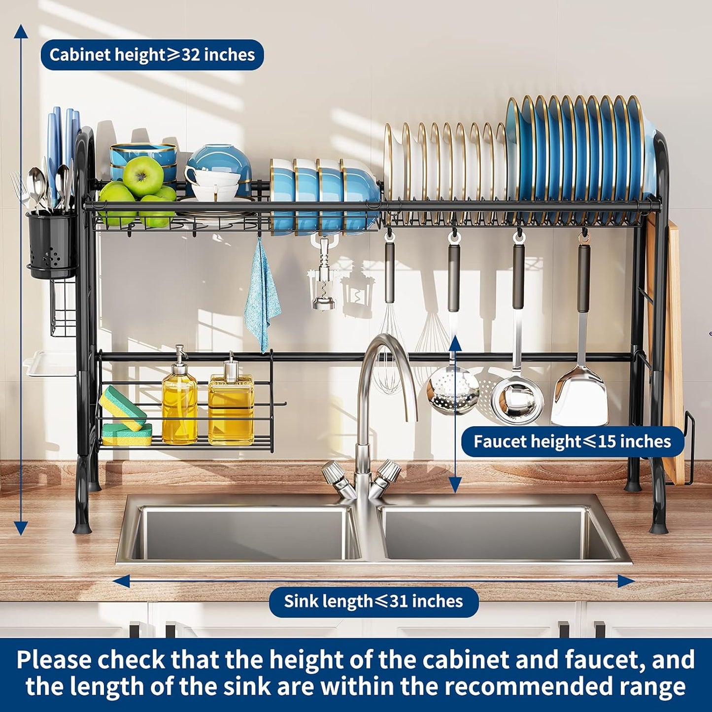 Dish Drying Rack - Stainless Steel Over The Sink Dish Drying Rack (Expandable Length)