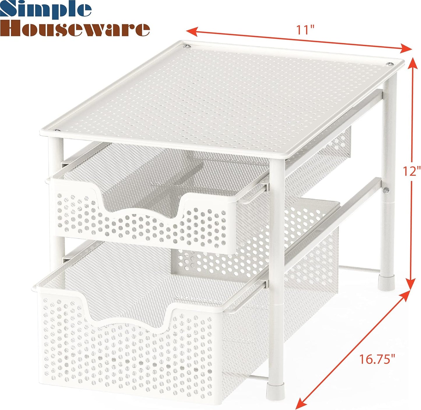 Stackable 2 Tier Sliding Basket Organizer Drawer, White