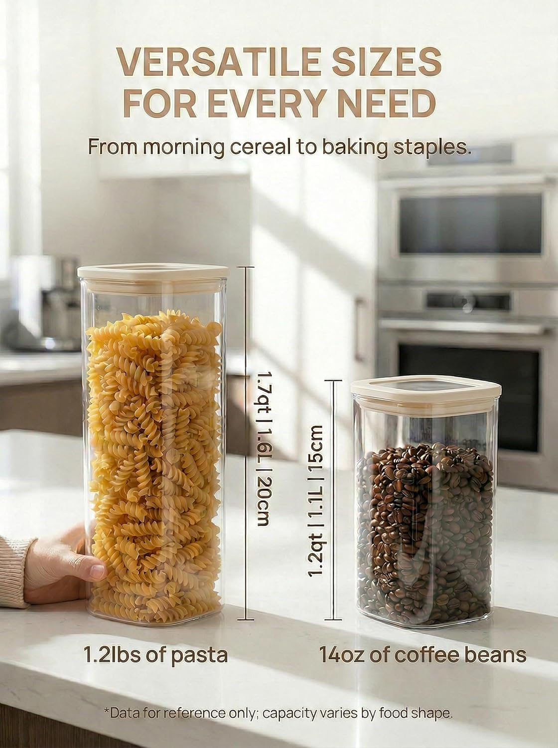 8pcs Square Glass Pantry Storage Jars with Clear Airtight Lids (1.22Qt/1.67Qt)