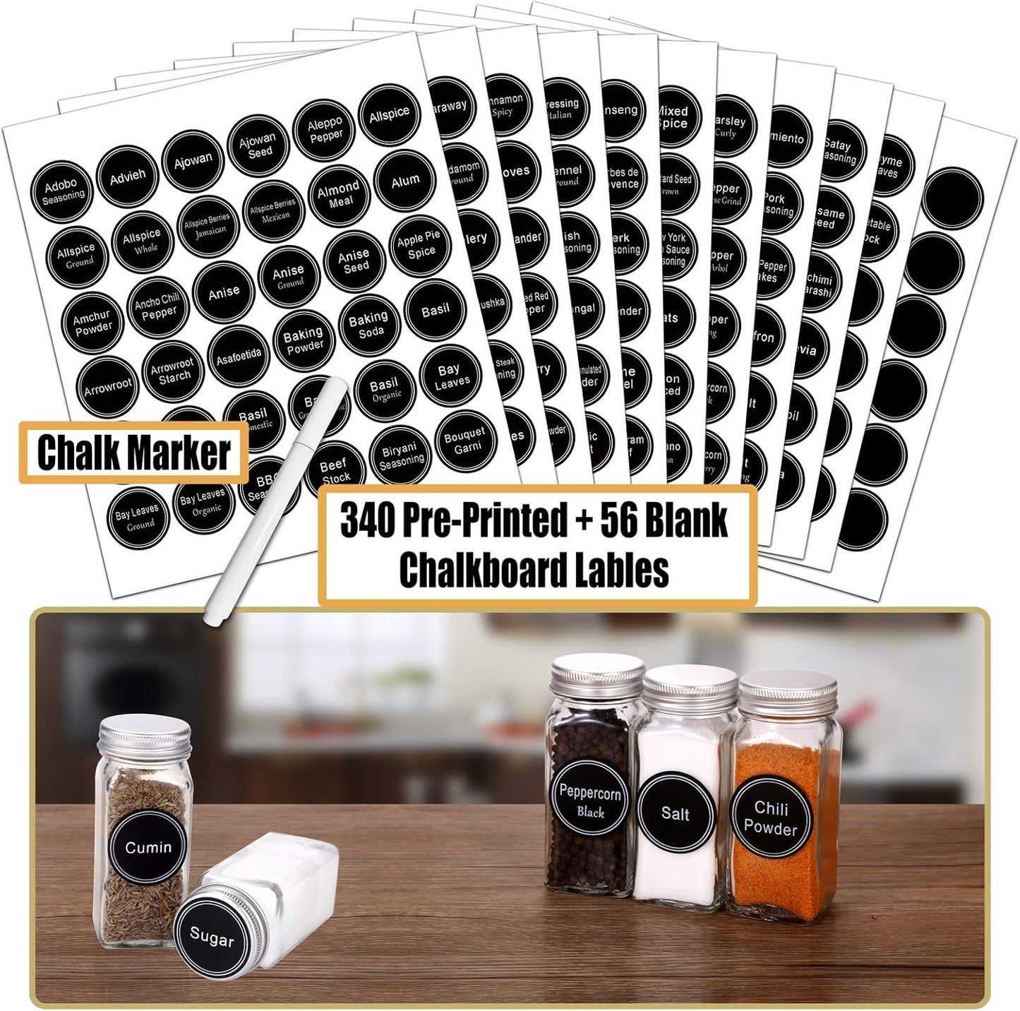 Spice Rack Organizer with 36 Empty Square Spice Jars