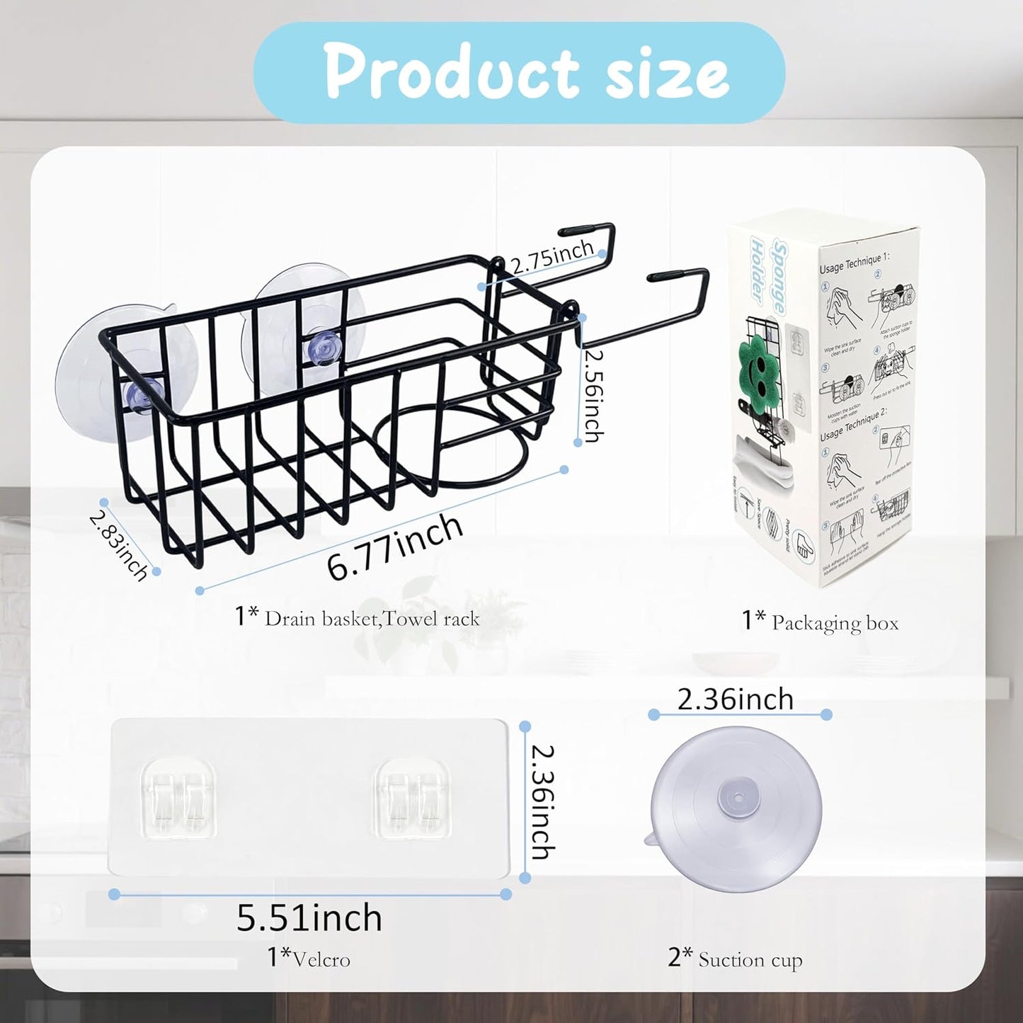 Sponge Holder with Dish Cloth Hanger for Kitchen Sink