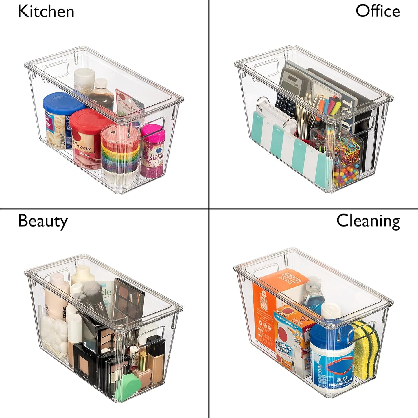Modern Plastic Storage Bins with Lids – Perfect Kitchen Organization or Pantry Fridge Organizer