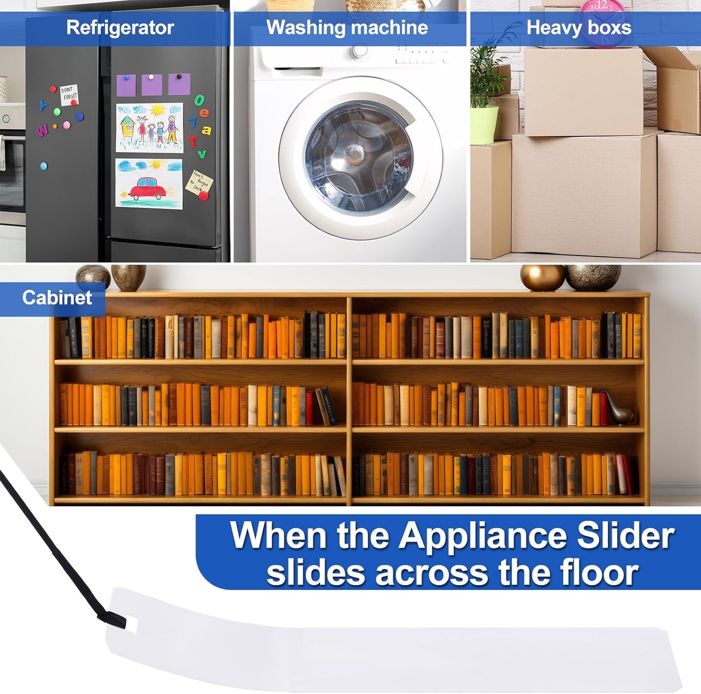 Wenqik 2 Pcs Appliance Sliders for Refrigerators Plastic Appliance Glide with Pull Strap Furniture Moving Slides for Tile Hardwood Floors Protection Glides Easily