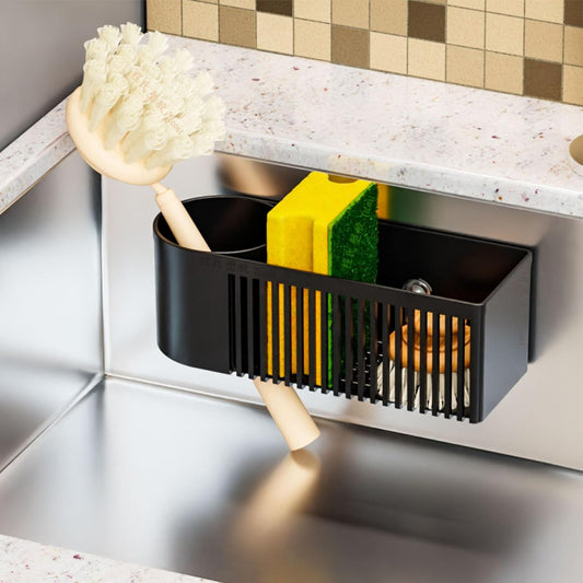 Rustproof Sponge Holder for Kitchen Sink,2-in-1 Dish Wand Holder with Suction Cup and Adhesive for Scrub Brush,Scrubber,Dish Sponge,Spinge Holder,In Sink Organizer & Basket Accessories,Plastic