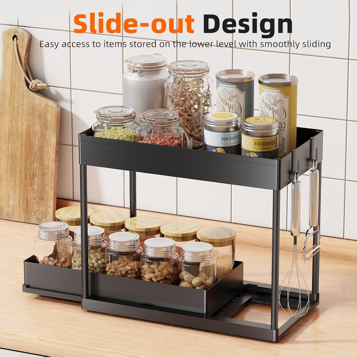 Under Sink Organizer 2 Pack, Sink Pull-Out Sliding Storage Cabinet