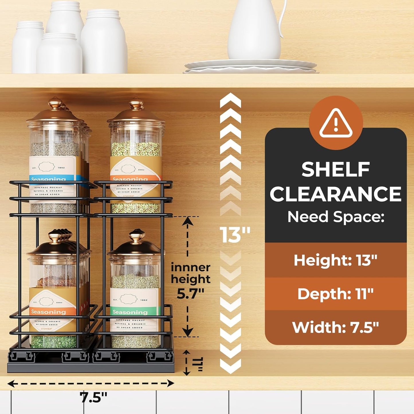 Pull Out Spice Rack Organizer for Cabinet, Slide Out Spice Racks, Easy to Install