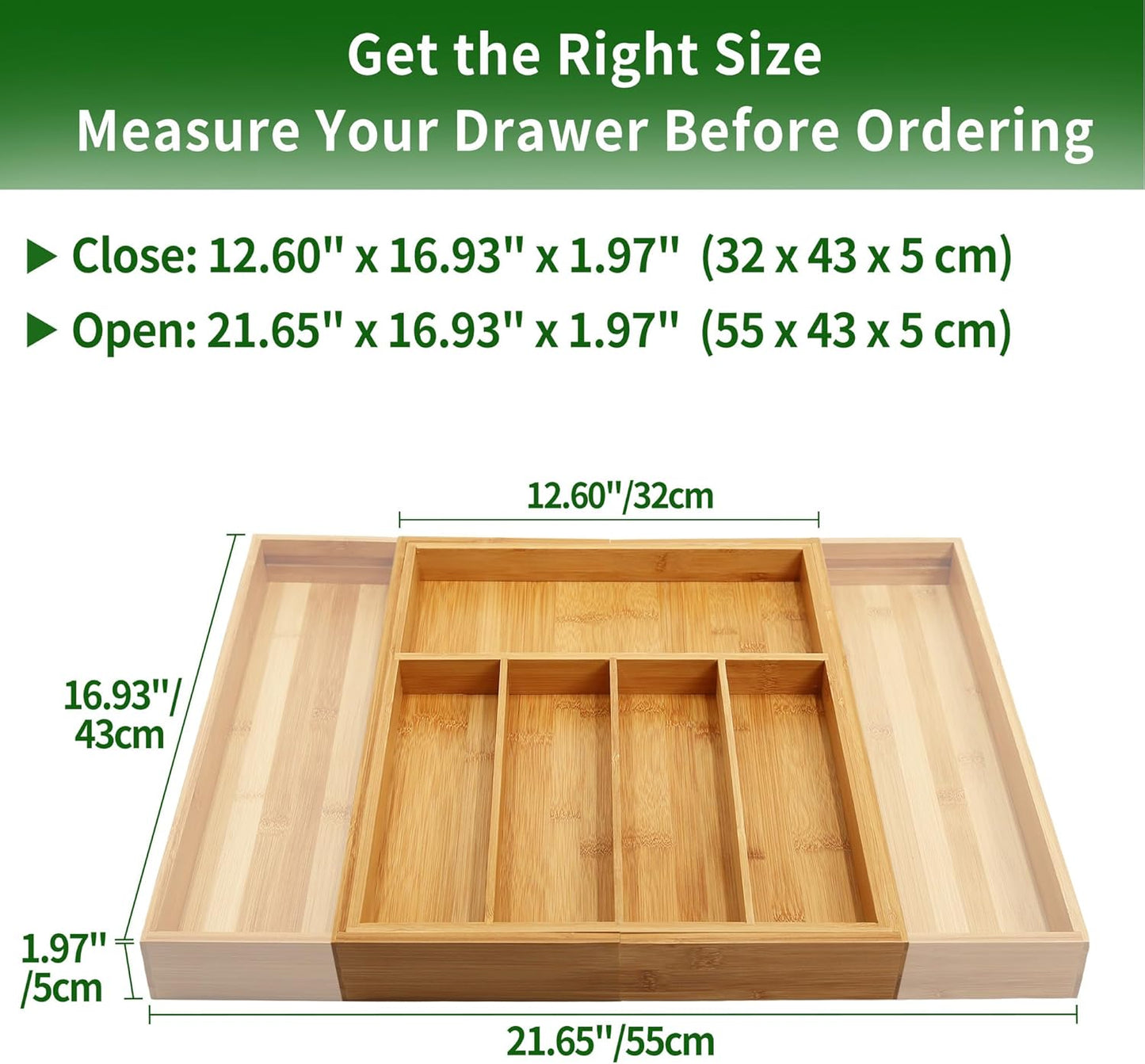 Premium Bamboo Drawer Organizer, Expandable Silverware Drawer Organizer