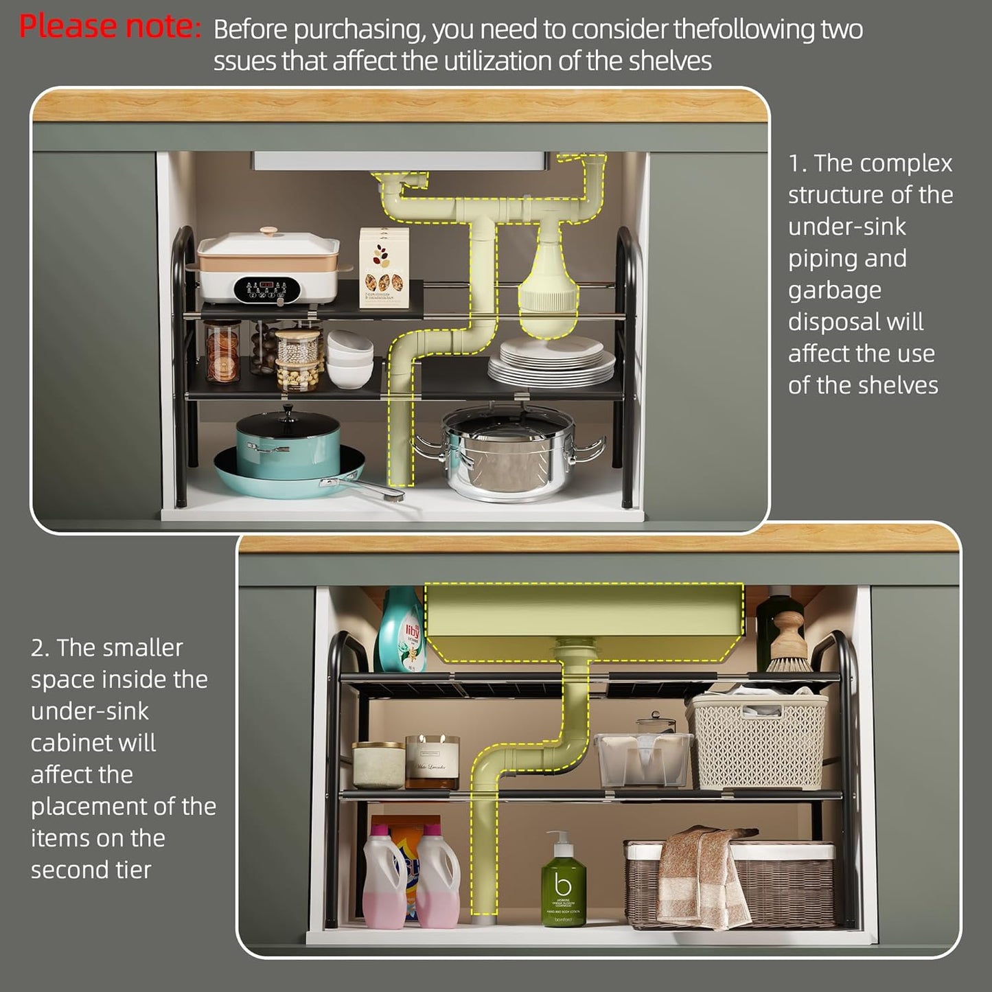 Under Sink Organizers and Storage, 2 Tier Expandable Under Cabinet Organizer Shelf with 8 Removable Panels,Expandable Shelf for Cupboard,Kitchen,Bathroom,Shoe Storage Rack