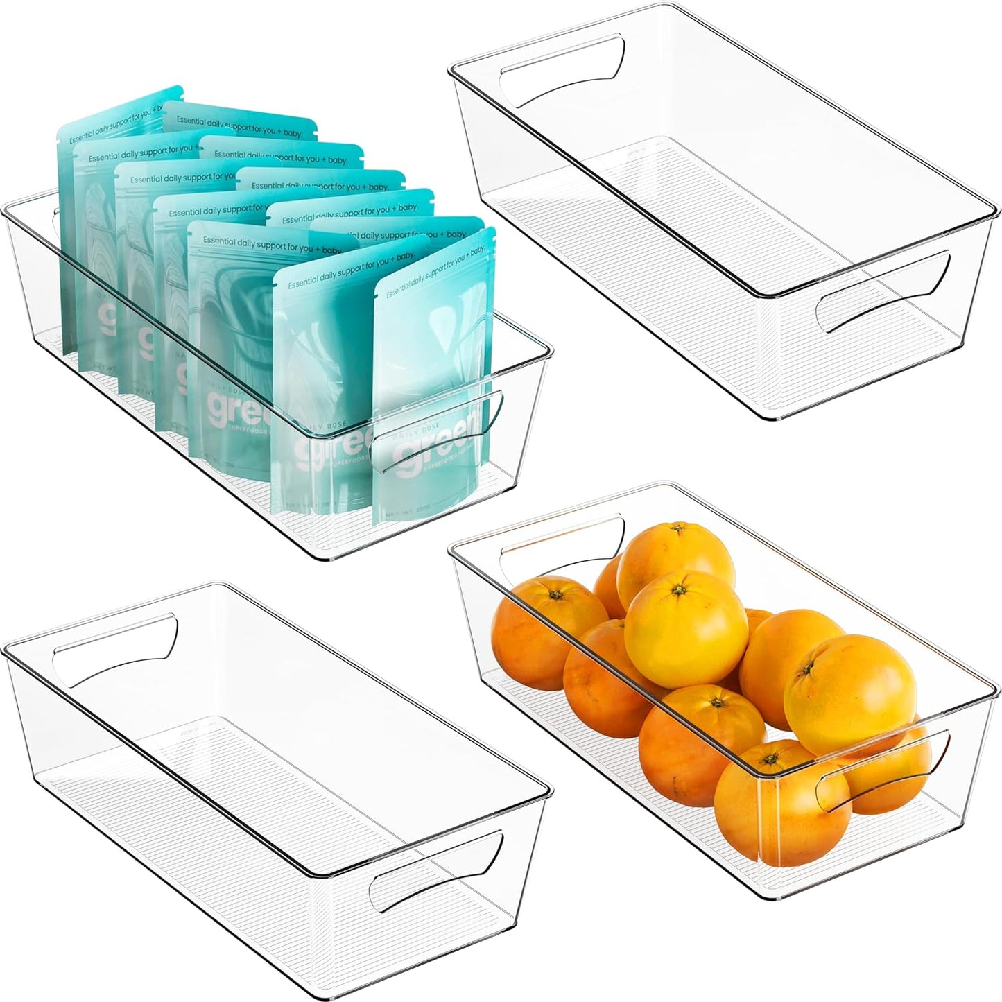 4 Pcs Pantry Clear Bin Storage Organizer, 14" x 7" x 3.75"