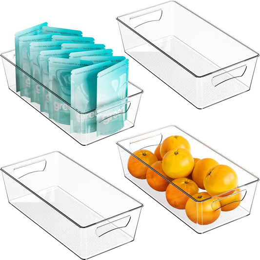 4 Pcs Pantry Clear Bin Storage Organizer, 14" x 7" x 3.75"