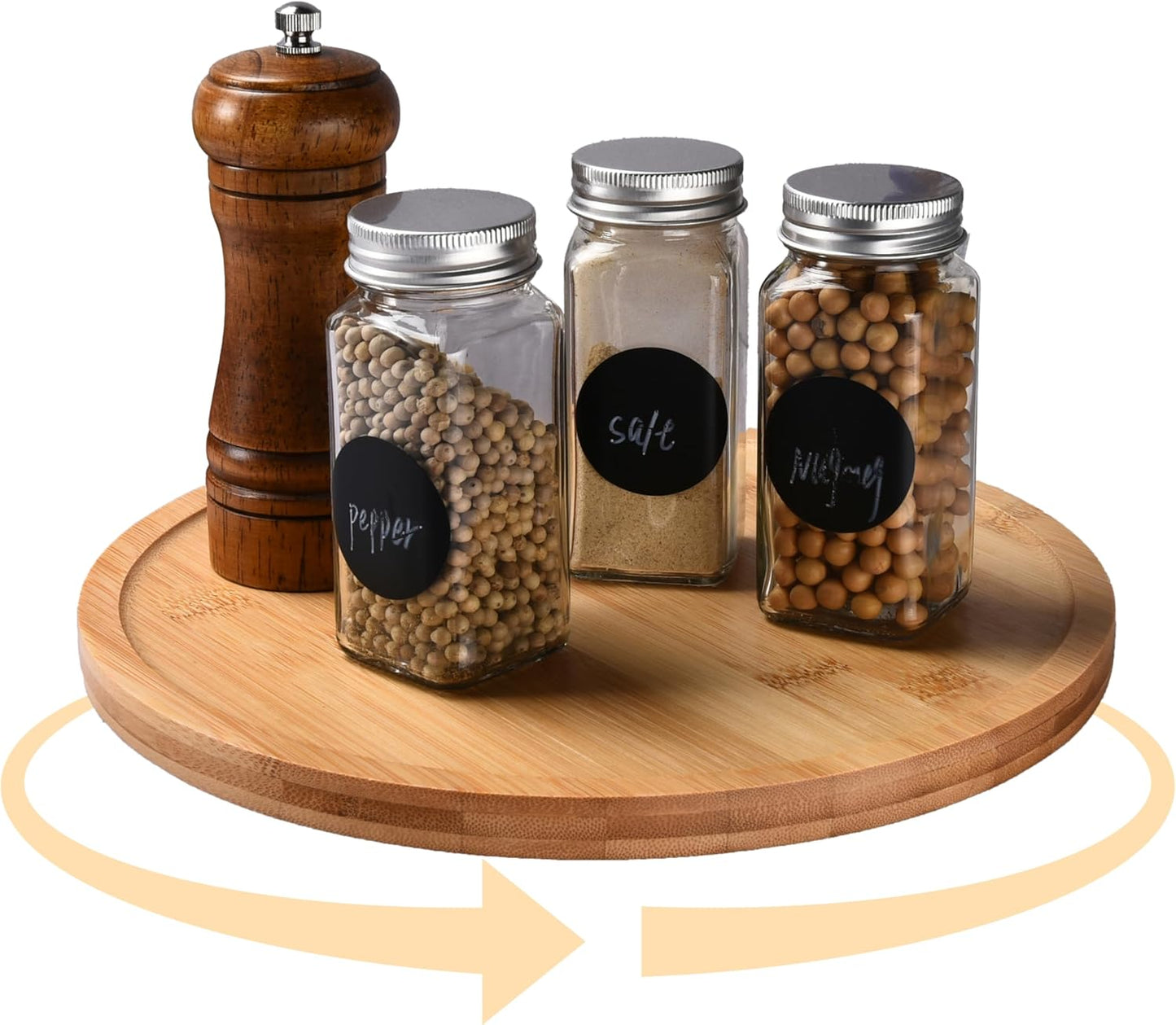 Bamboo Lazy Susan Spinning Organizer Turntable - 10x10-Inch Revolving Condiment and Spice Rack