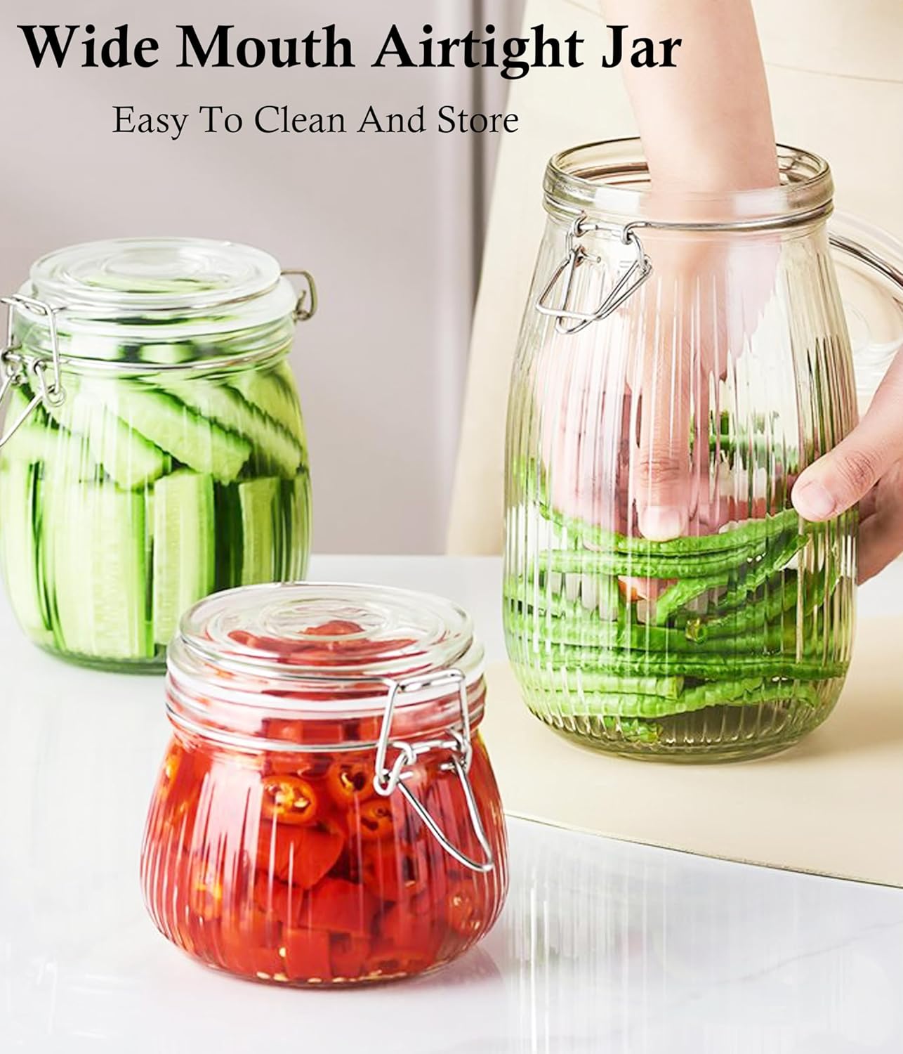 Glass Jars With Airtight Lid 16 Oz-2 Set Thicken Sealed Food Storage Canister With Airtight Lid Leakproof Wide Mouth Kitchen Storage Jar For Coffee Beans Nuts Baking Goods Tea Spice Cereal Fruits