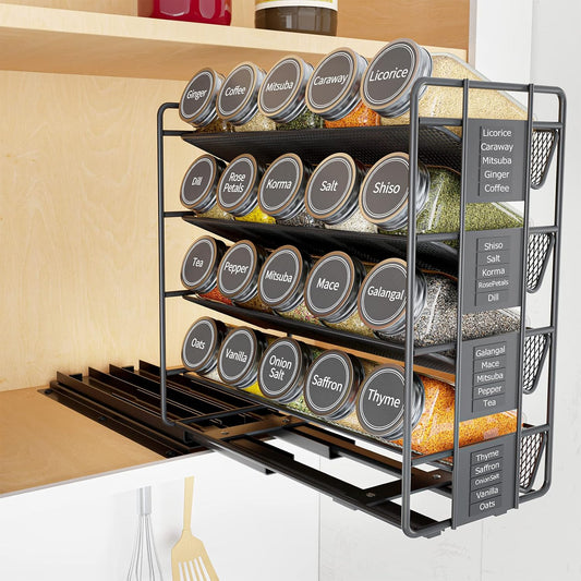 Pull Out Spice Rack Organizer with 20 Jars