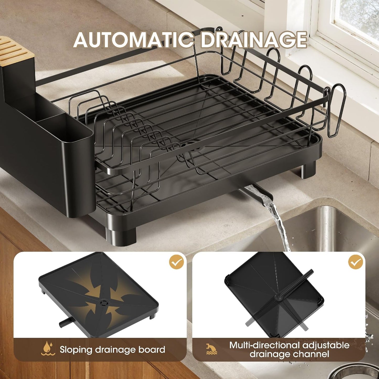 Dish Drying Rack, Stainless Steel Dish Rack with Drainboard for Kitchen Counter and Sink