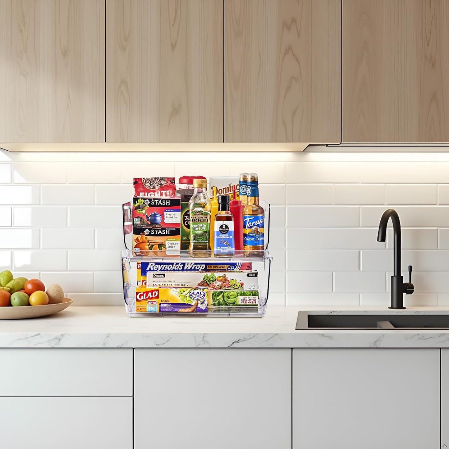 Stackable Storage Bins Open Front - Clear Storage Bins - Pantry Bins for Storage and Organization