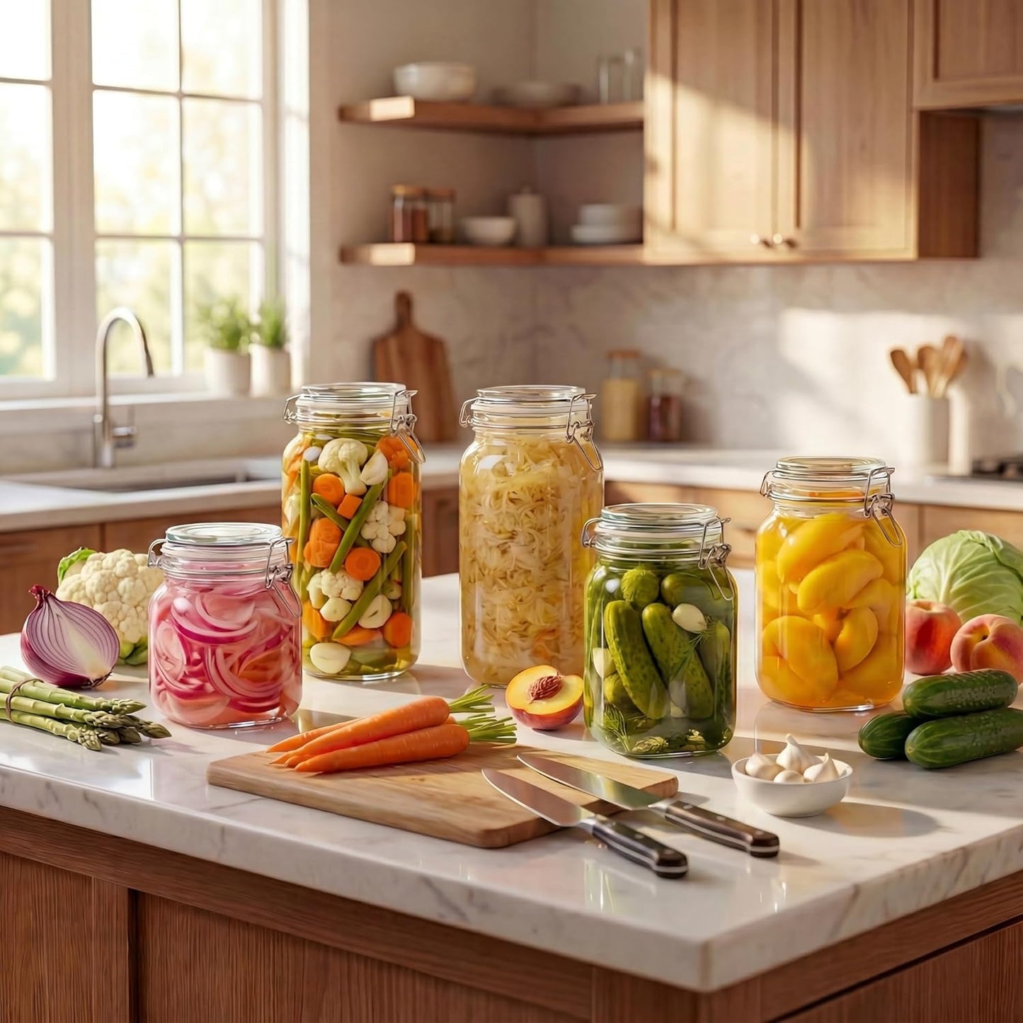 78oz - 3 Pack Square Glass Jars with Airtight Lid, Wide Mouth Mason Jars with Clamp Lids