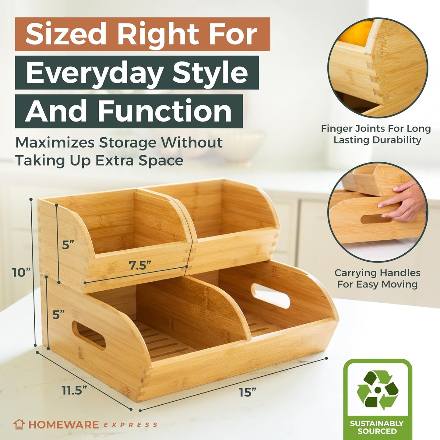 Potato and Onion Storage Bin for Pantry and Kitchen Counter