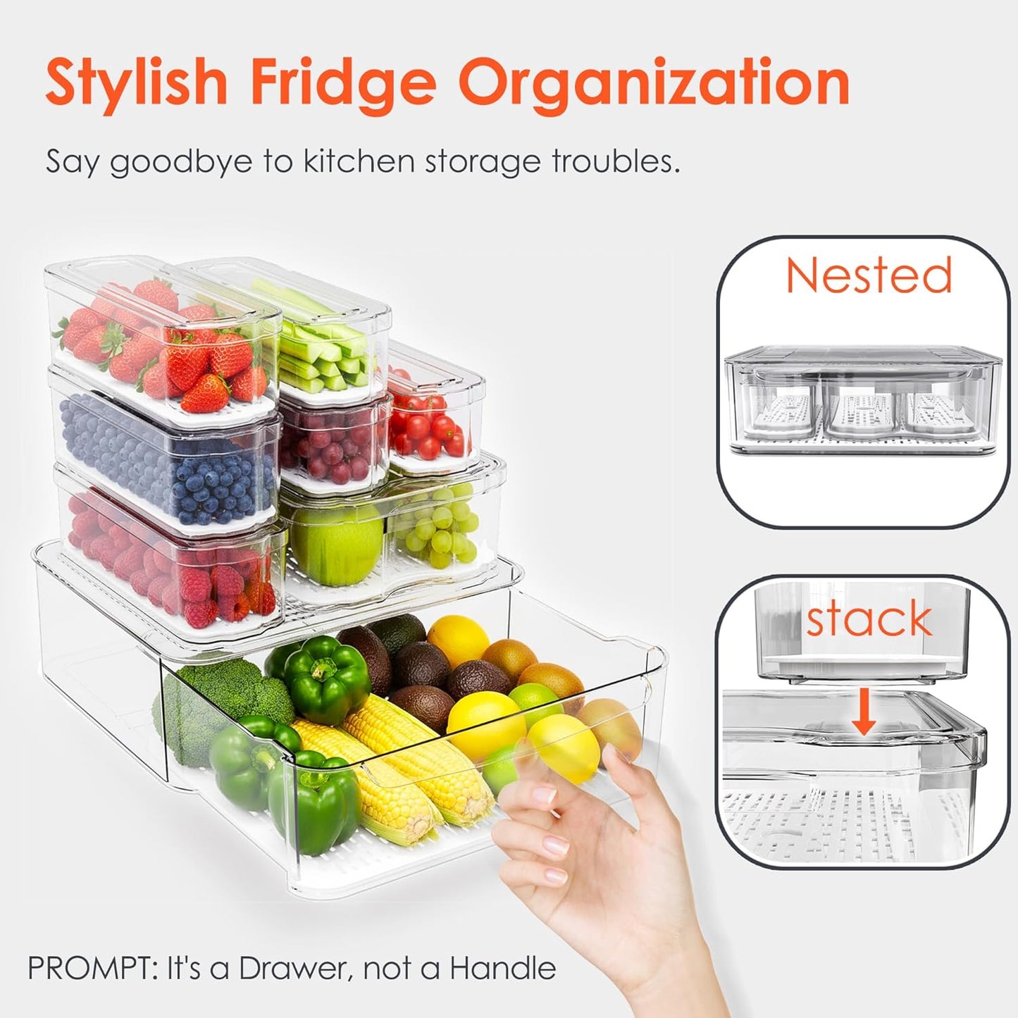 Fridge Organizers and Storage, 8 Pack Clear Freezer Organizer Bins with Lids for Kitchen, Pantry
