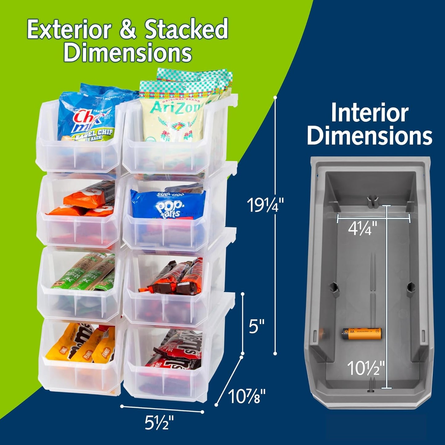 Medium Plastic Storage Bins, Stackable Organizer Containers for Closet Pantry Shelf Garage and Office Organization, Clear, 8 Pack