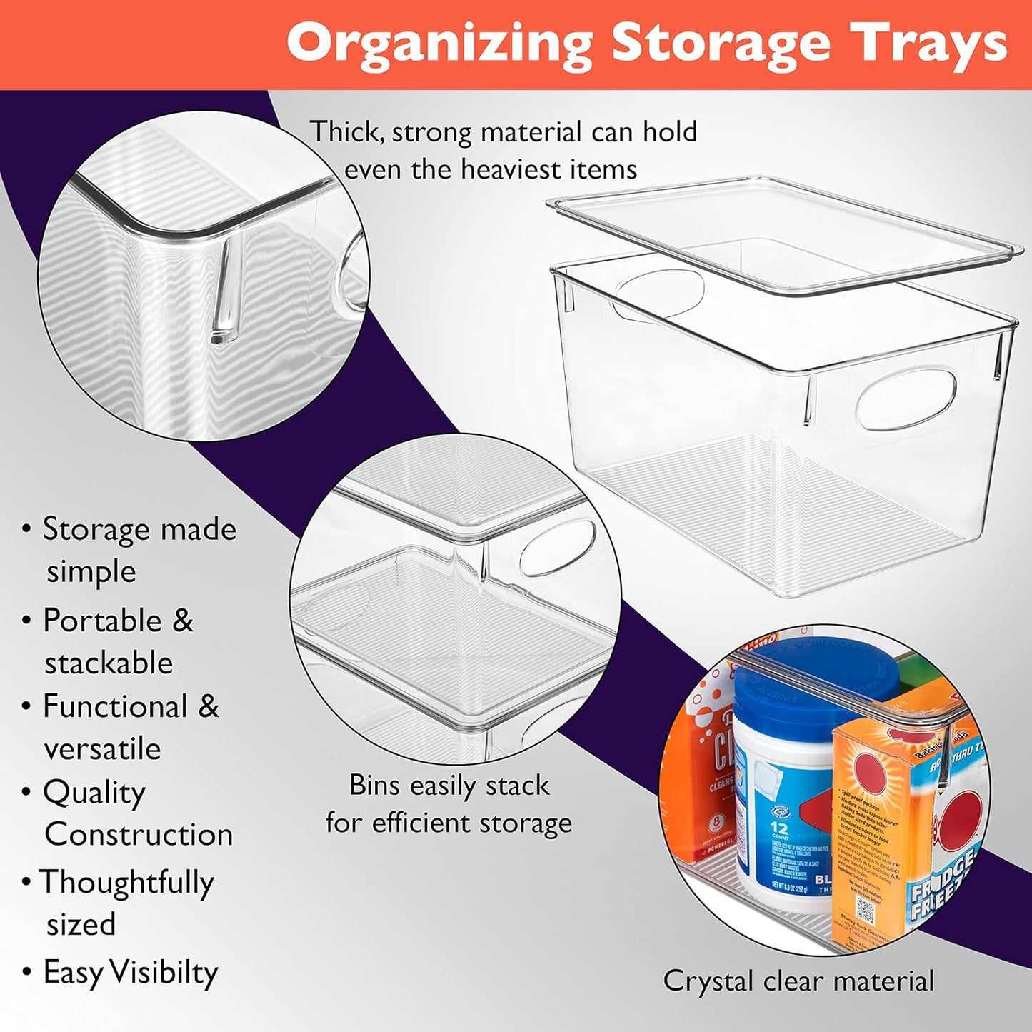 Plastic Storage Bins With lids – Perfect Kitchen Fridge Organizer, Pantry Organization
