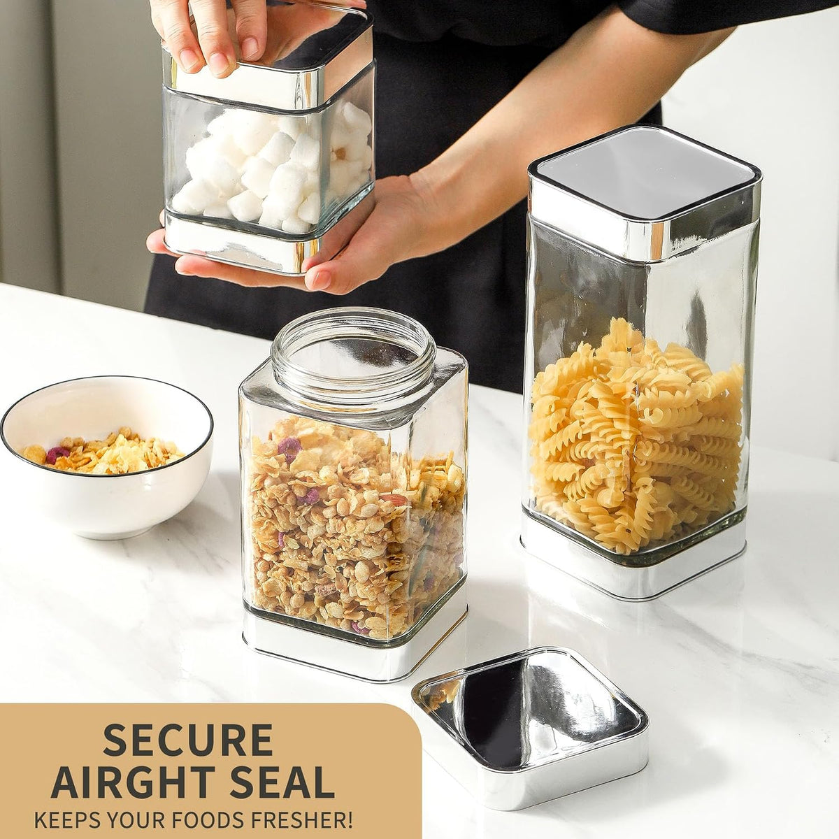 Glass Storage Jars-Large Kitchen Glass Canisters with Airtig