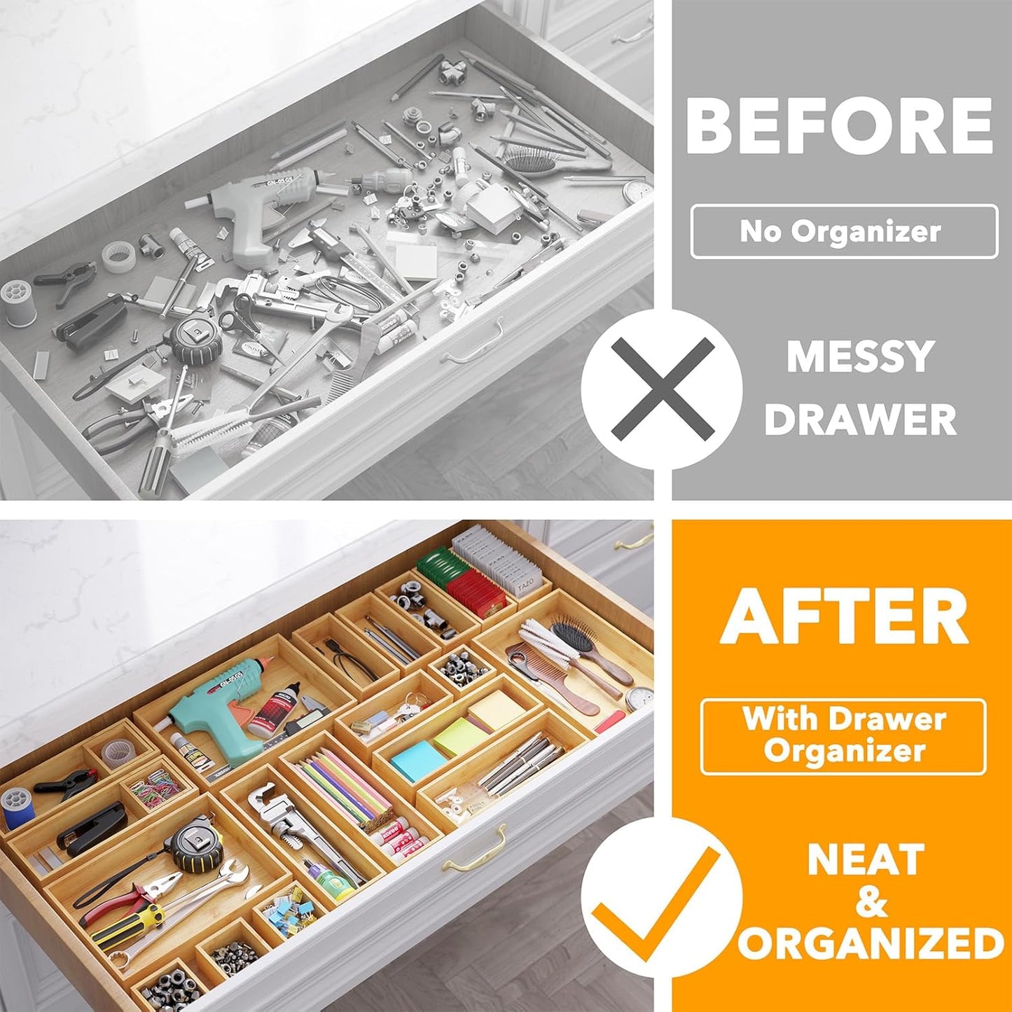 21-Piece Bamboo Drawer Organizer Storage Boxes Set