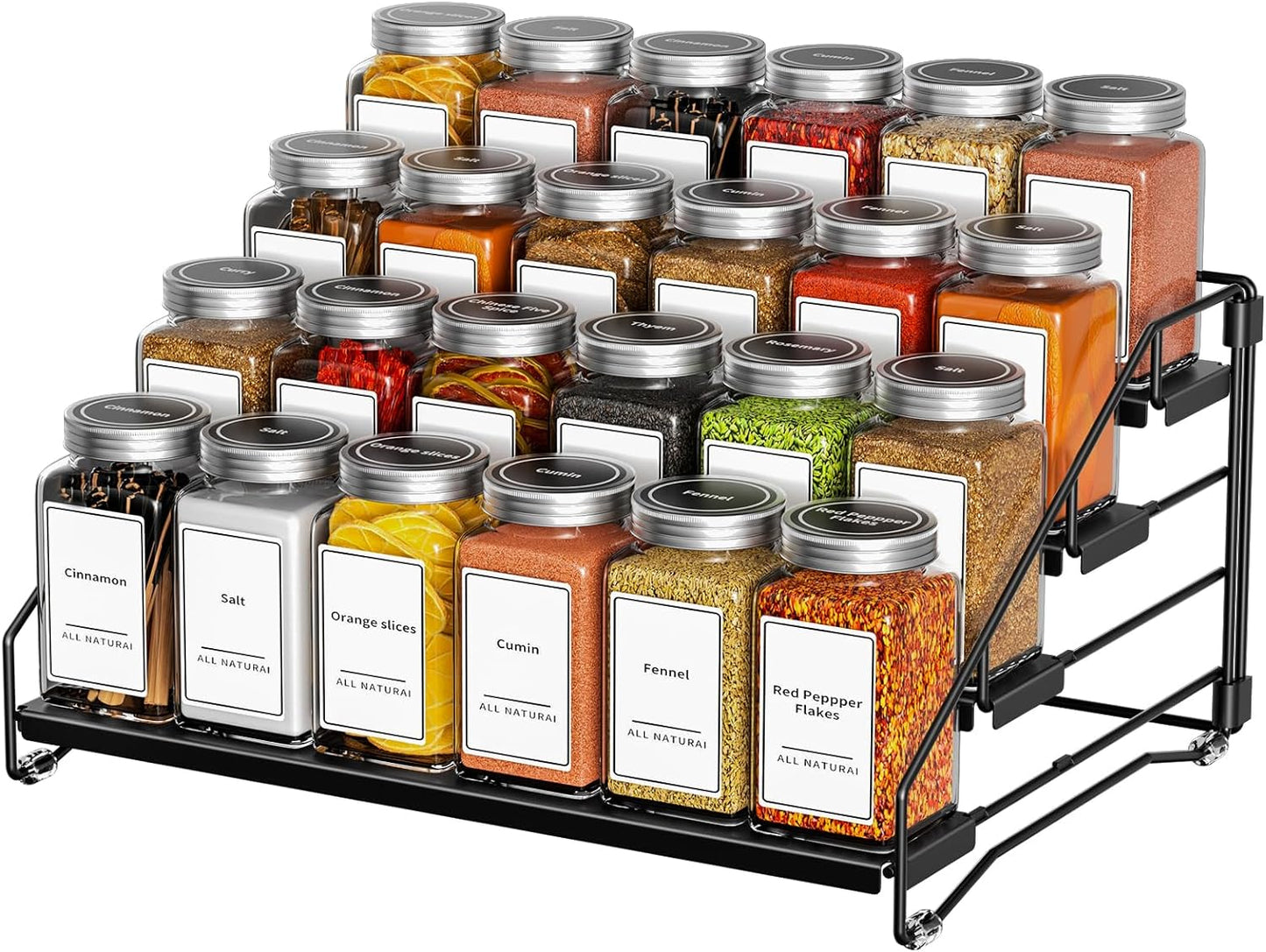 4 Tier Spice Rack for Cabinet, Spice Rack Organizer, Depth Adjustable Spice Holder for Countertop