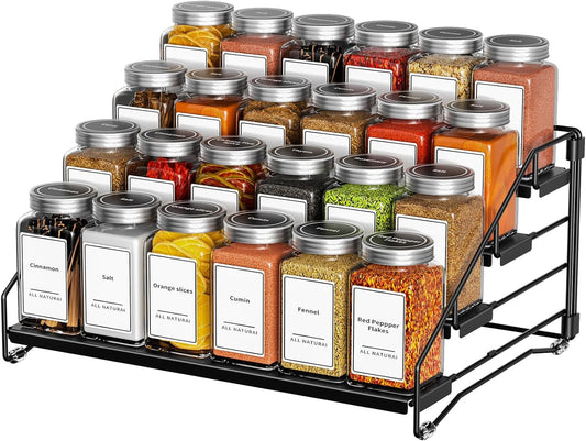 4 Tier Spice Rack for Cabinet, Spice Rack Organizer, Depth Adjustable Spice Holder for Countertop