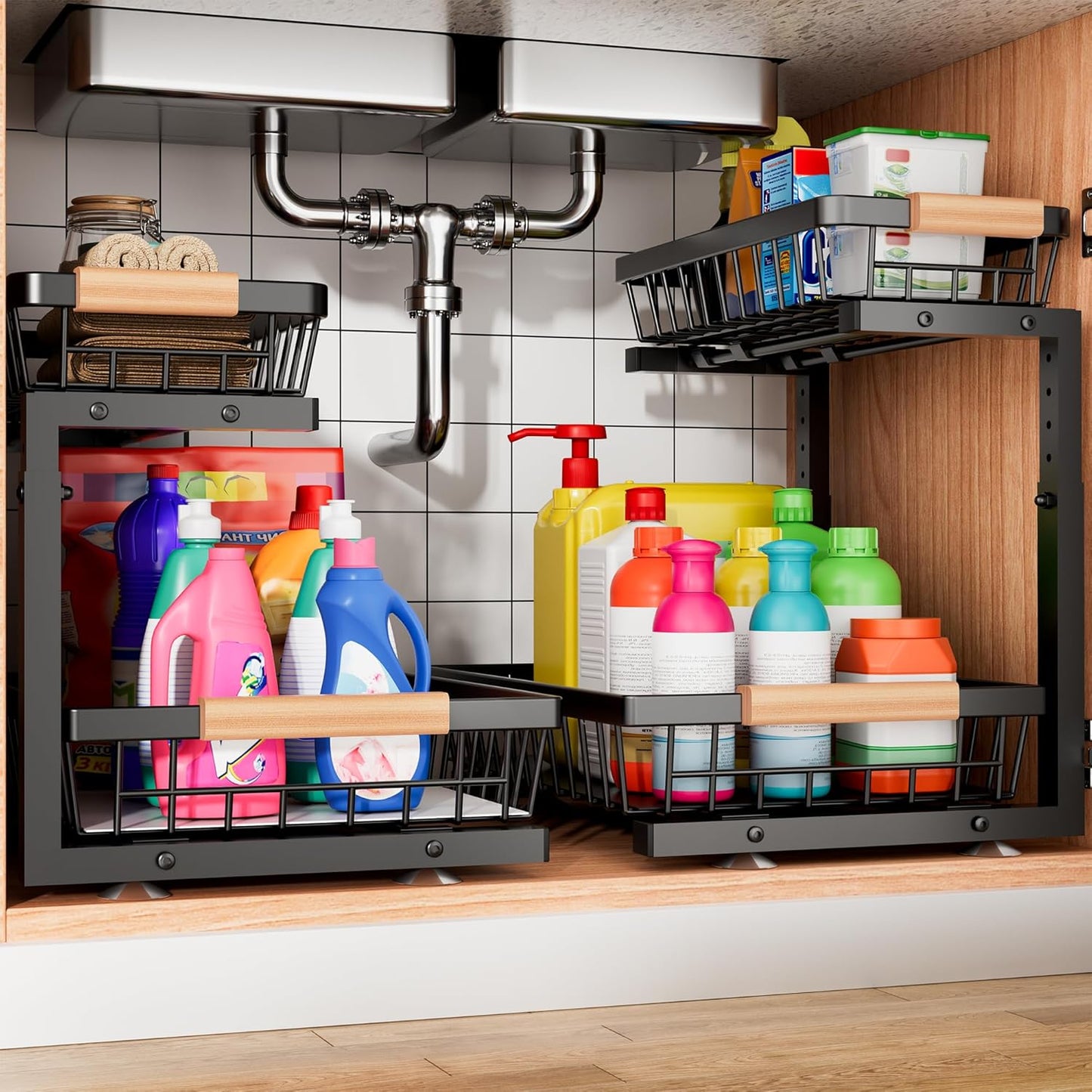 Under Sink Organizer, 2 Pack 2 Tier Under Sink Organizers and Storage
