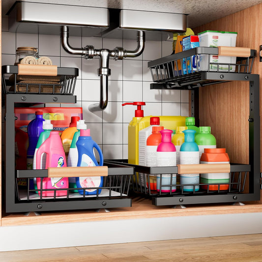 Under Sink Organizer, 2 Pack 2 Tier Under Sink Organizers and Storage