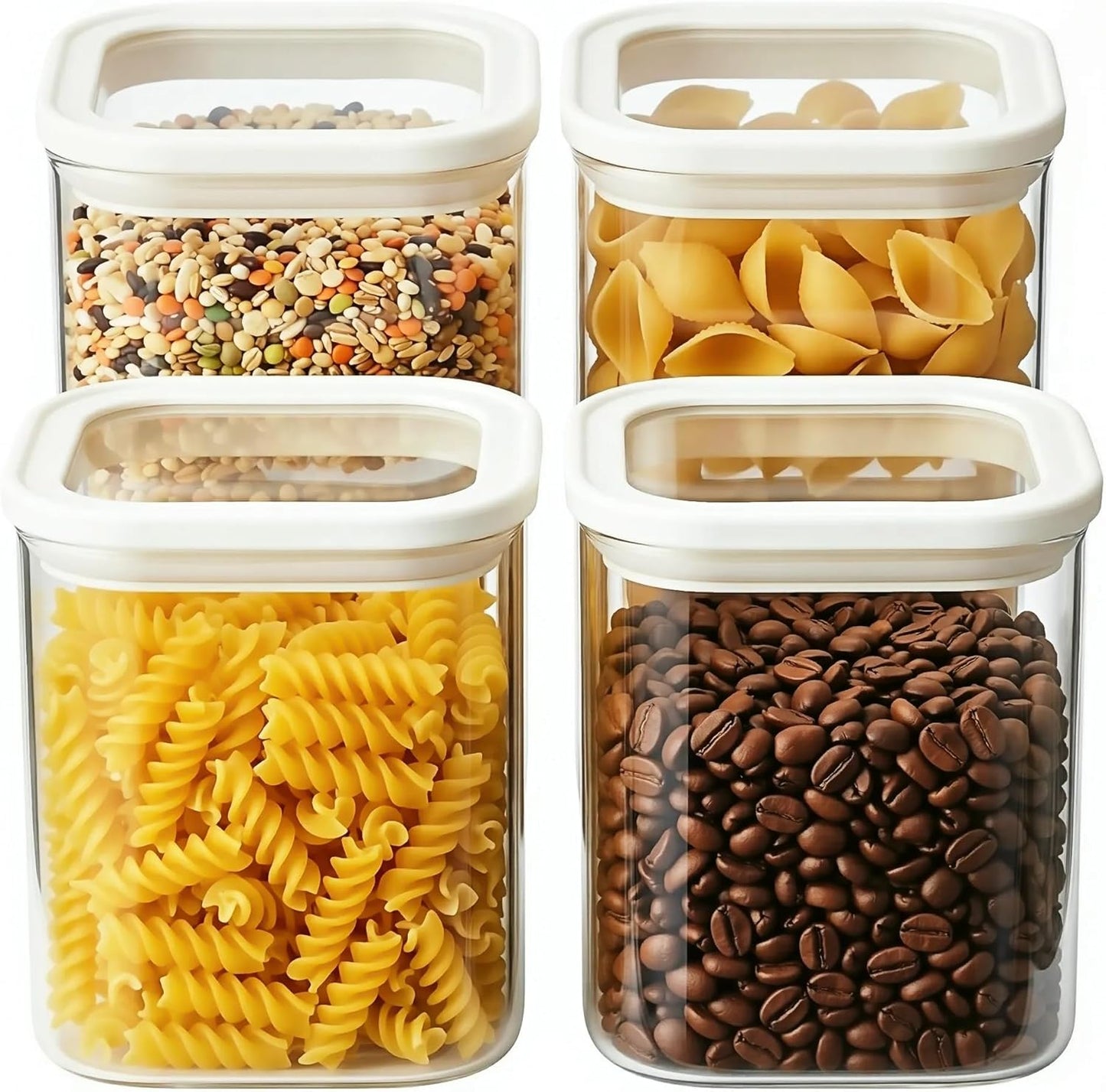 4pcs Square Glass Pantry Storage Jars with Clear Airtight Lids 1.22Qt