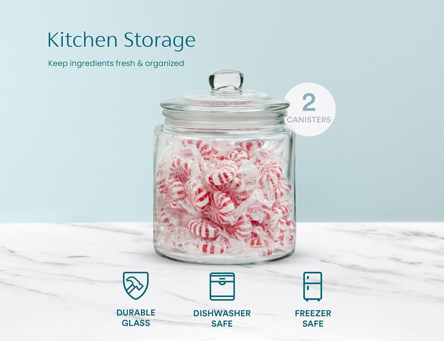 Glass Storage Jars with Lids - 29oz (Set of 2), Kitchen Canisters for Sugar, Cookies, Cotton Balls