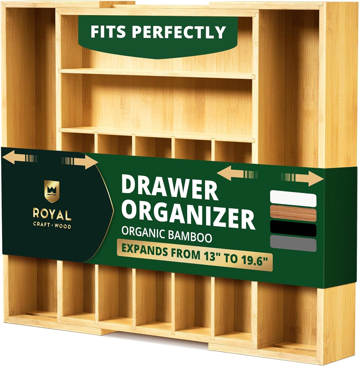 Luxury Bamboo Kitchen Drawer Organizer - Silverware Organizer