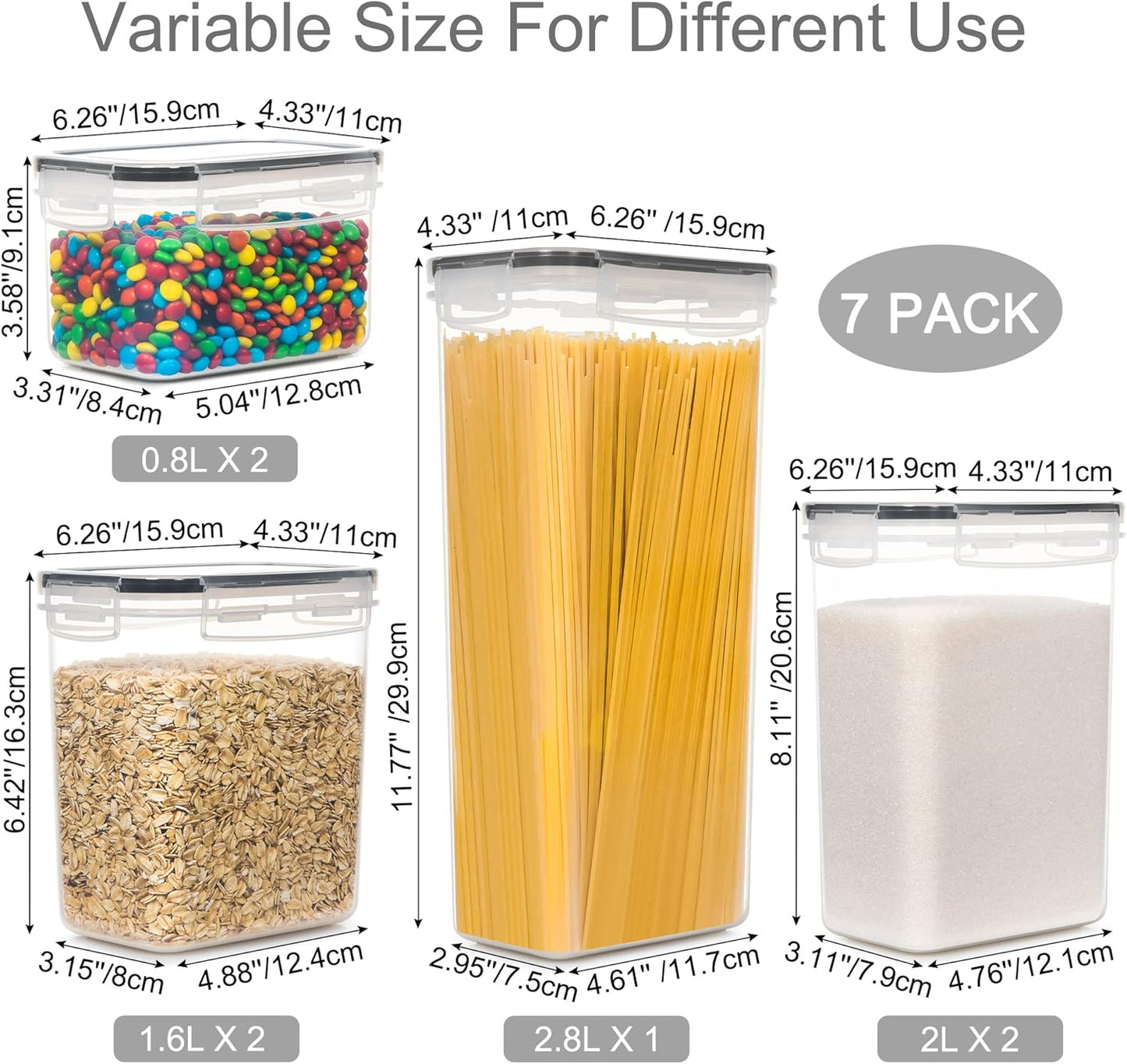 Airtight Food Storage Containers with Lids, 7 PCS BPA Free Kitchen Canisters for Spaghetti, Pasta