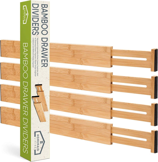 Bamboo Drawer Organizer Adjustable and Expandable - Ideal Drawer Dividers for Kitchen, Dresser