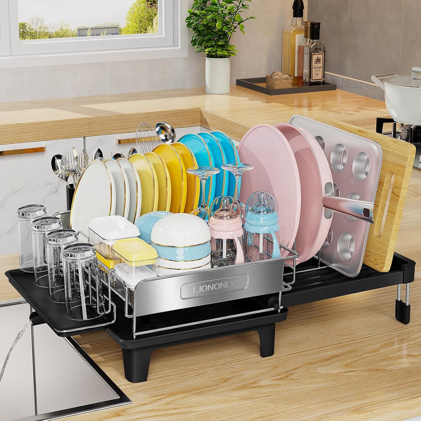 Expandable Dish Drying Rack, Dish Racks for Kitchen Counter, Stainless Steel 304