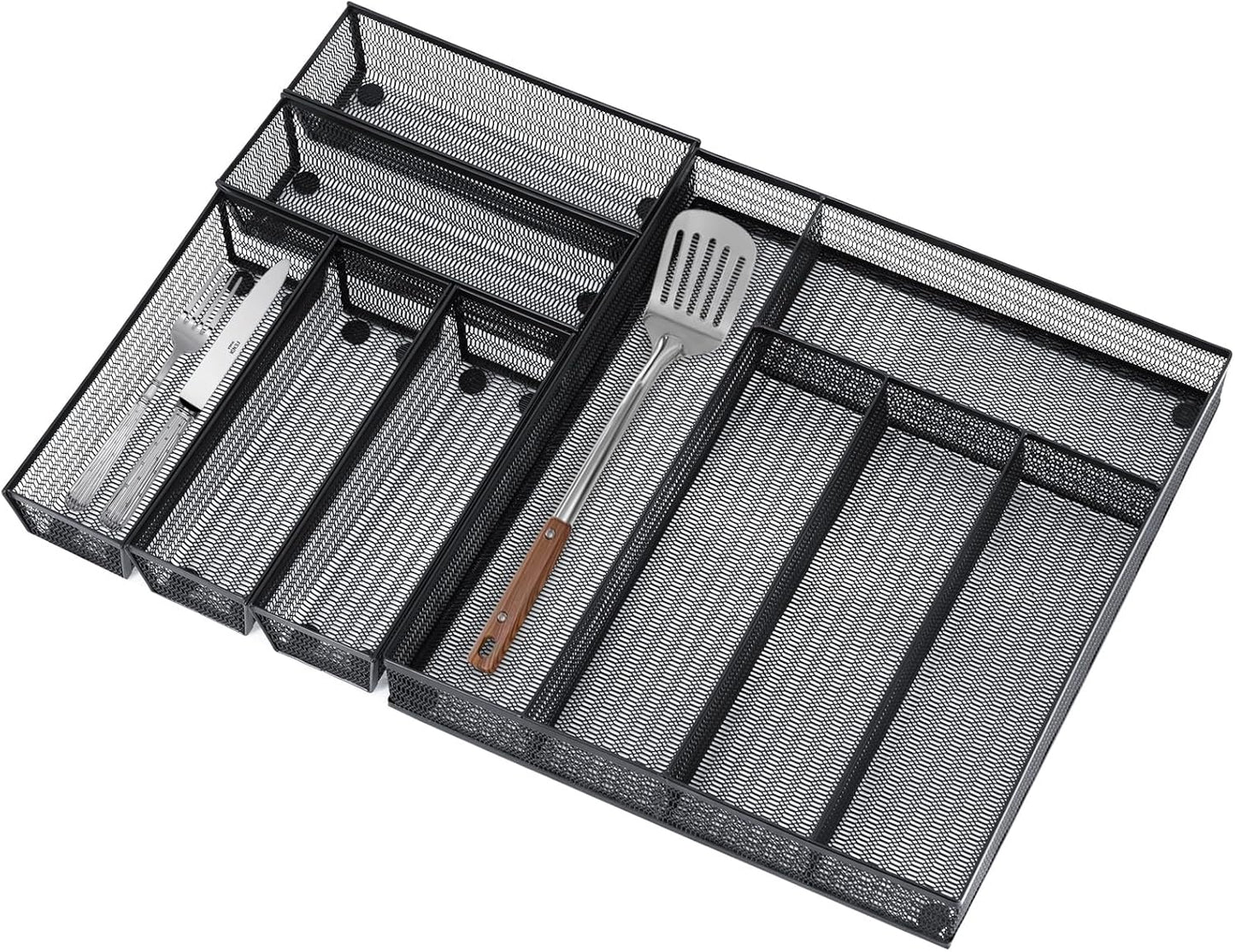 Drawer Organizer Set 6 Pack - 5-Compartment Silverware Organizer Tray + 5 Utensil Trays