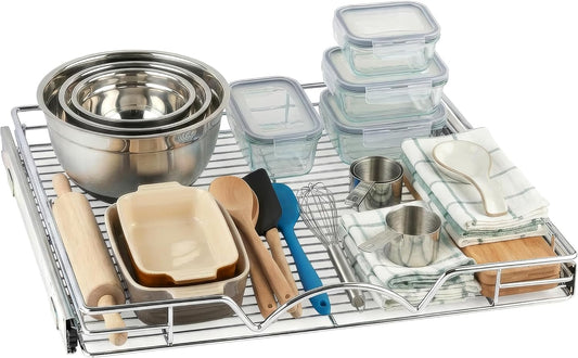Pull Out Cabinet Organizer - Heavy Duty Steel with Smooth Slide-Out Drawers