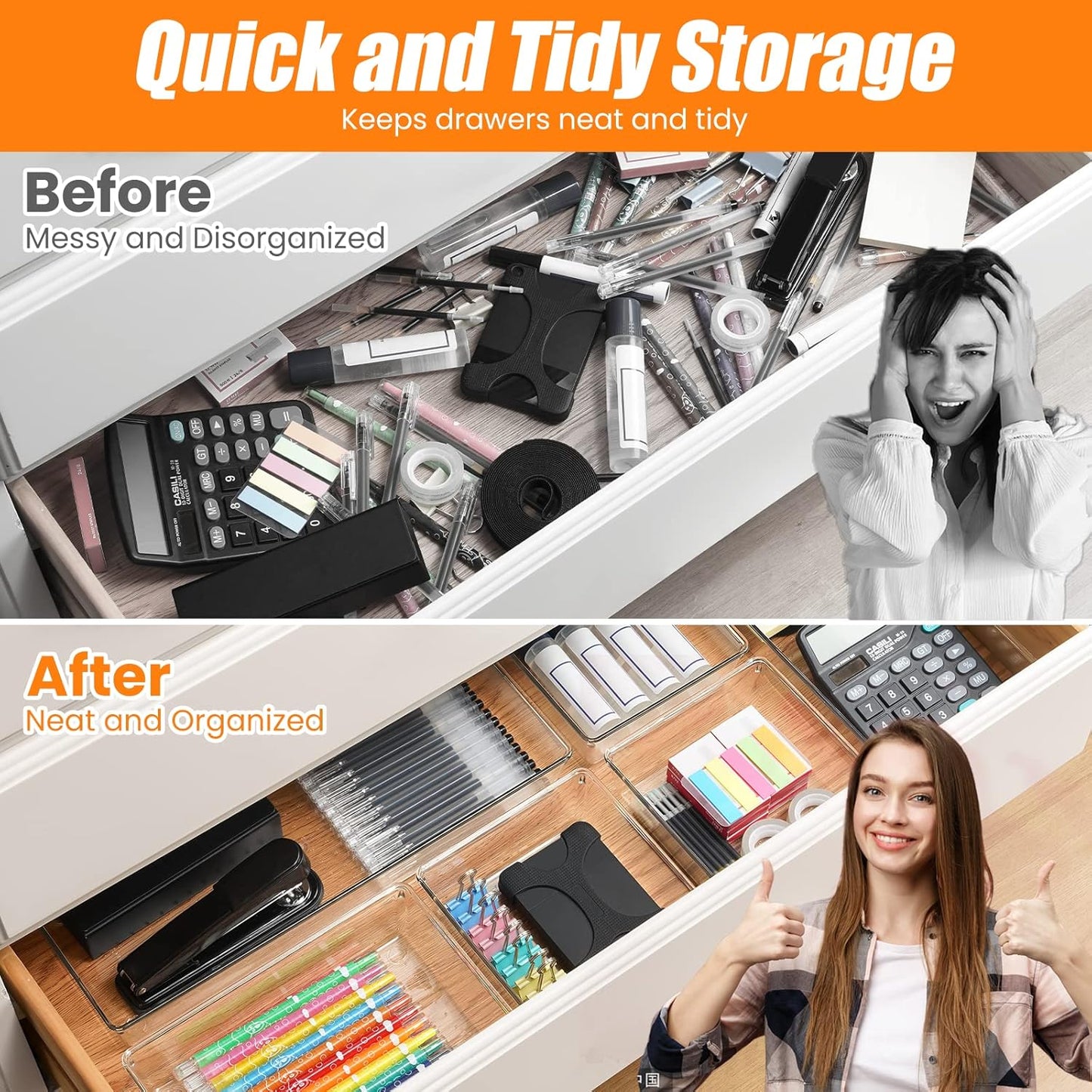 6 Pcs Large Size Clear Drawer Organizer Set