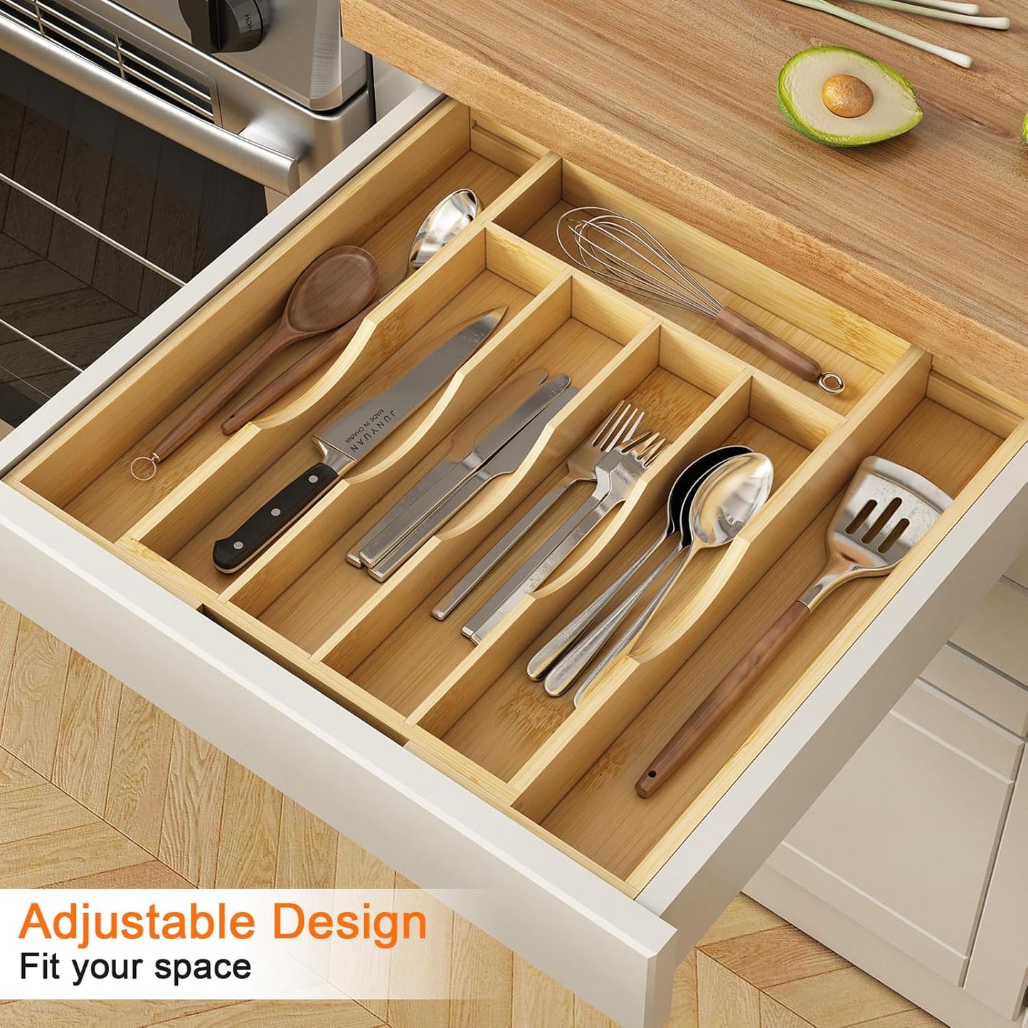 Bamboo Utensil Organizer for Kitchen Drawers