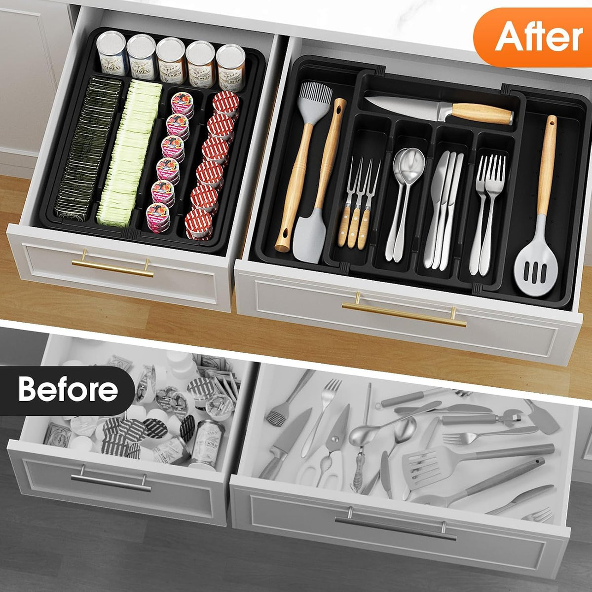 SpaceHacks Silverware Organizer，Adjustable & Expandable Draw