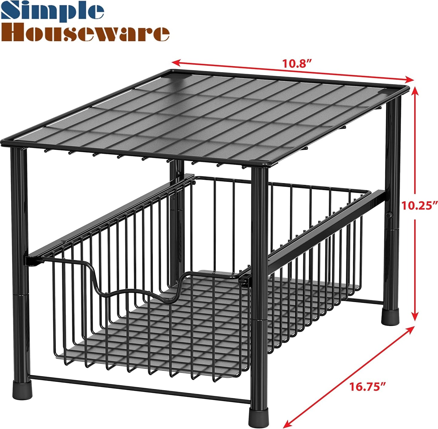 Stackable Under Sink Cabinet Sliding Basket Organizer Drawer, Black