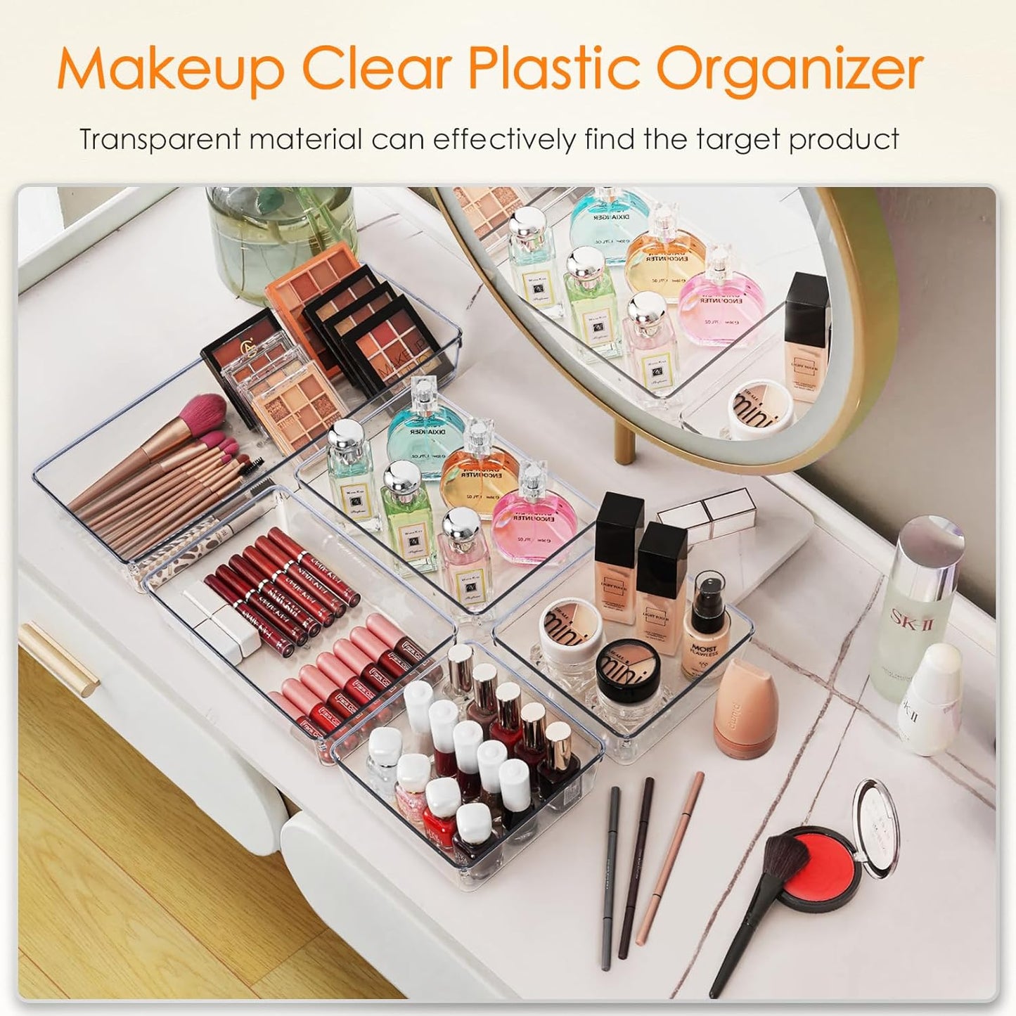 Drawer Organizer, 10 Pack Large Clear Plastic Set