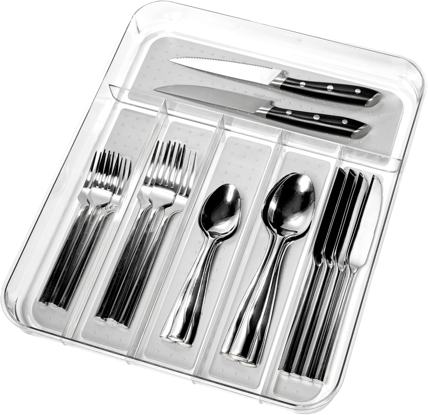 Premium Clear Silverware Tray, 6 Compartment Flatware Organizer for Forks, Knives & Spoons