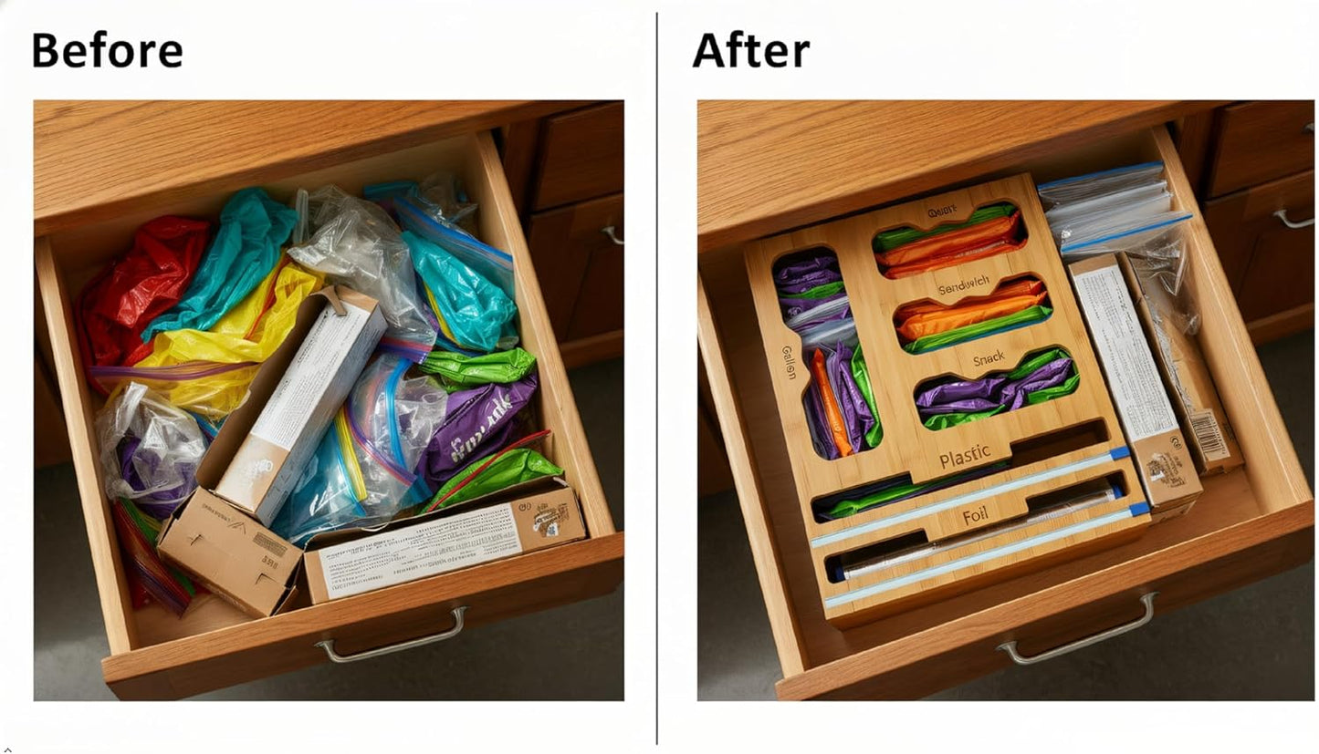 Storage Bag organizer, 6 in 1 Foil and Plastic Wrap Dispenser with Cutter