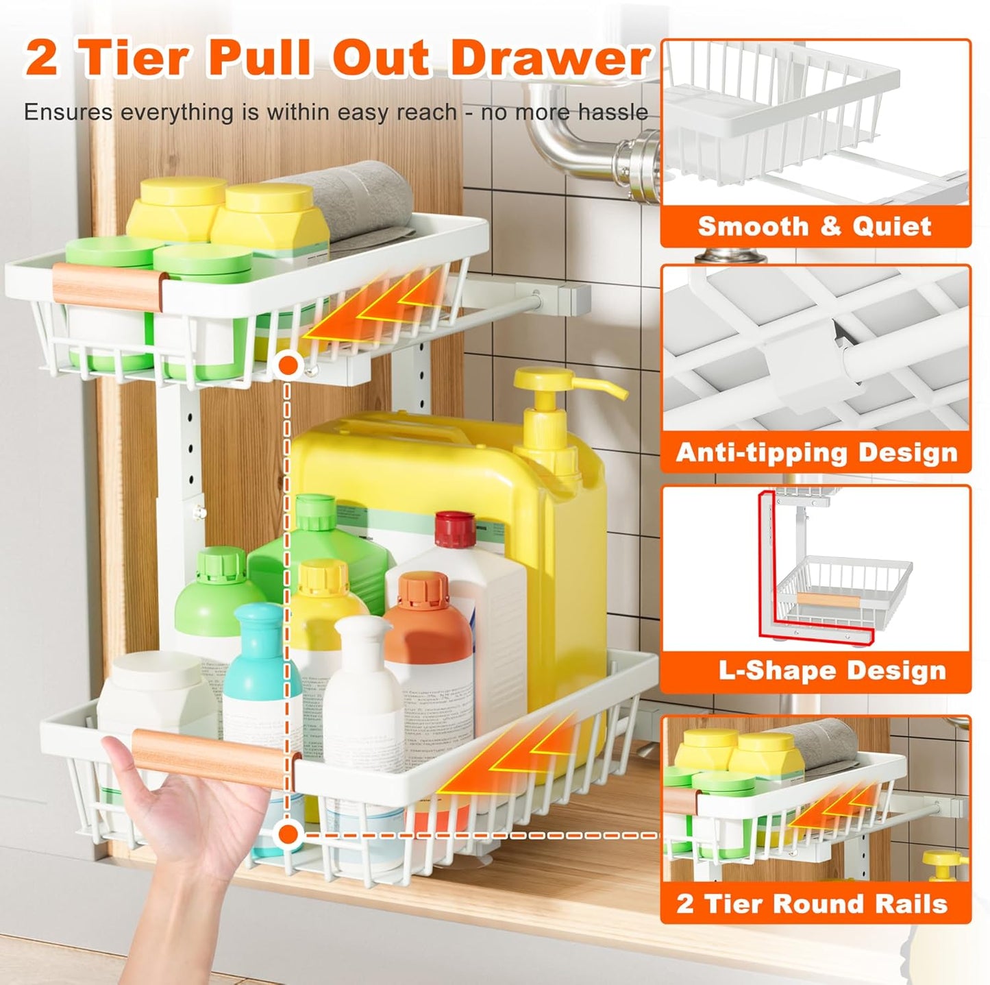 Under Sink Organizer, 2 Pack 2 Tier Under Sink Organizers and Storage