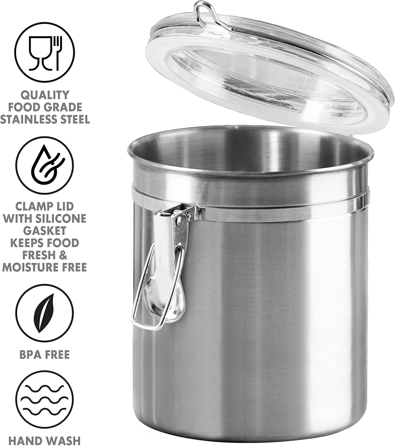 Set of 4 Stainless Steel Kitchen Canisters - Airtight Clamp Lid