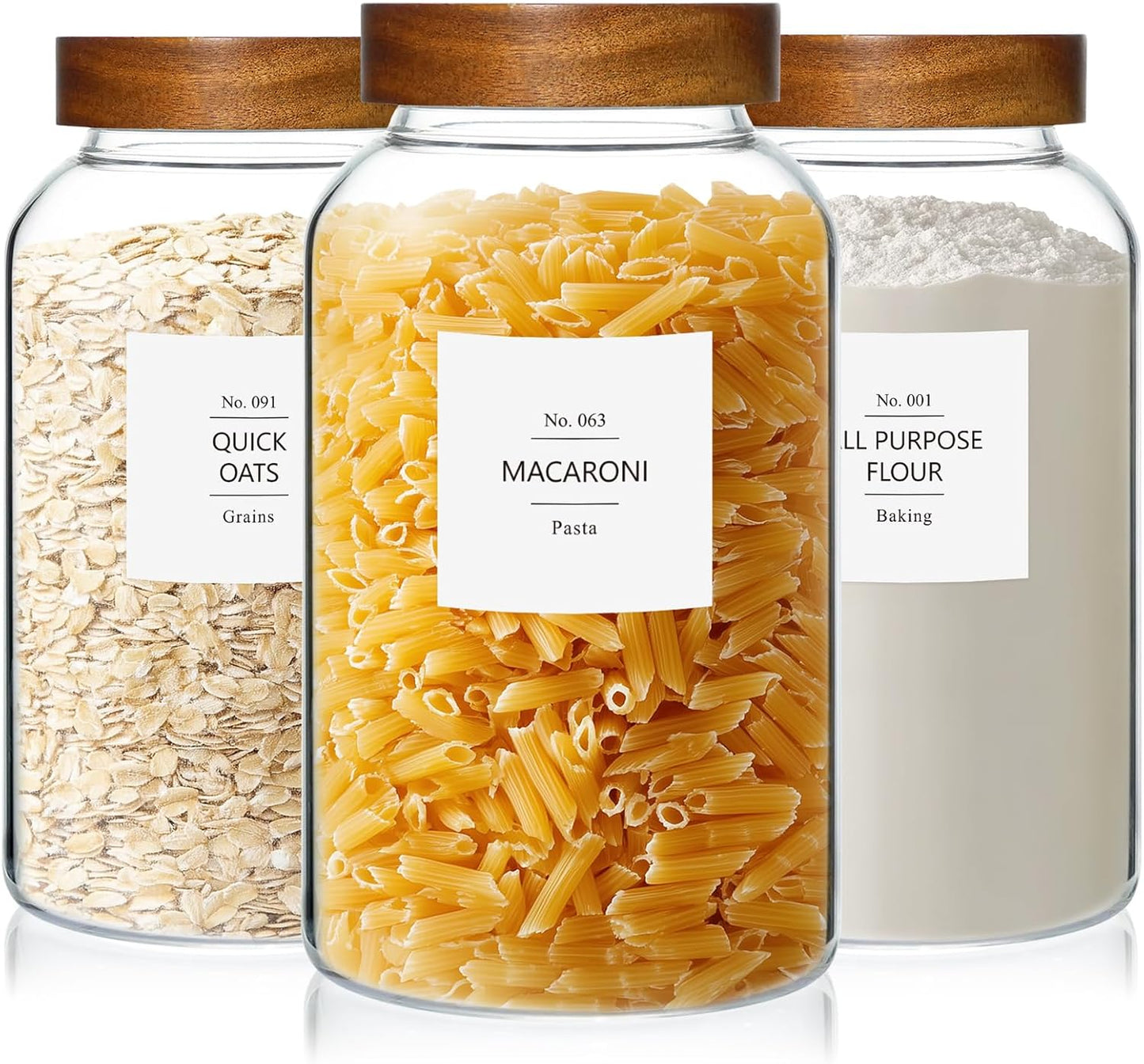 88oz Large Glass Jars with Airtight Acacia Wood Lids, Set of 3 Food Storage Containers for Flour