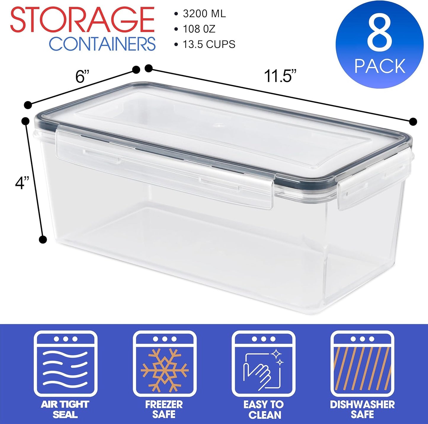 Food Storage Containers - Pack of 8 - Air Tight
