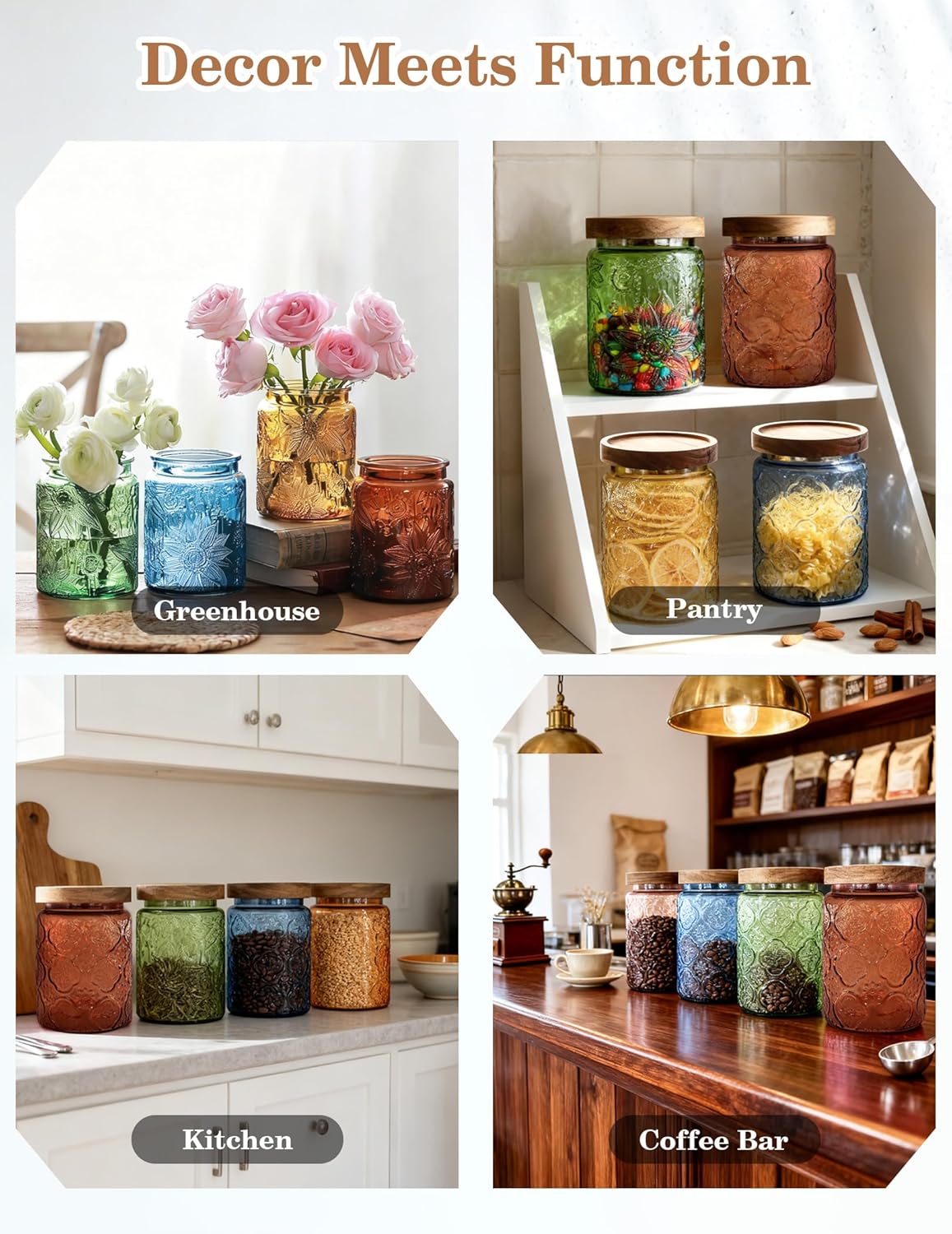 Glass Jar with Airtight Wood Lid – 24 OZ Vintage Storage Canister for Kitchen Pantry Bathroom